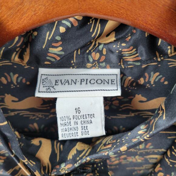 Vintage Evan-Picone Horse Print Tie Neck Blouse Size 16 Shoulder Pads Button Up - Picture 16 of 16